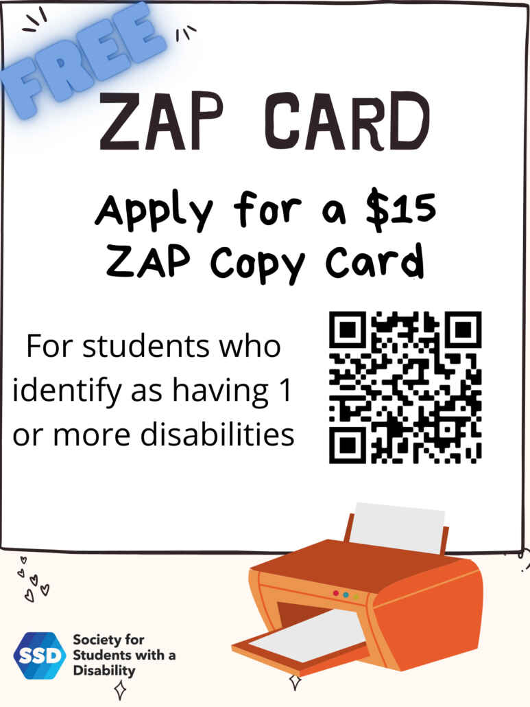 ZAP Copy Card UVIC Society for Students with a Disability